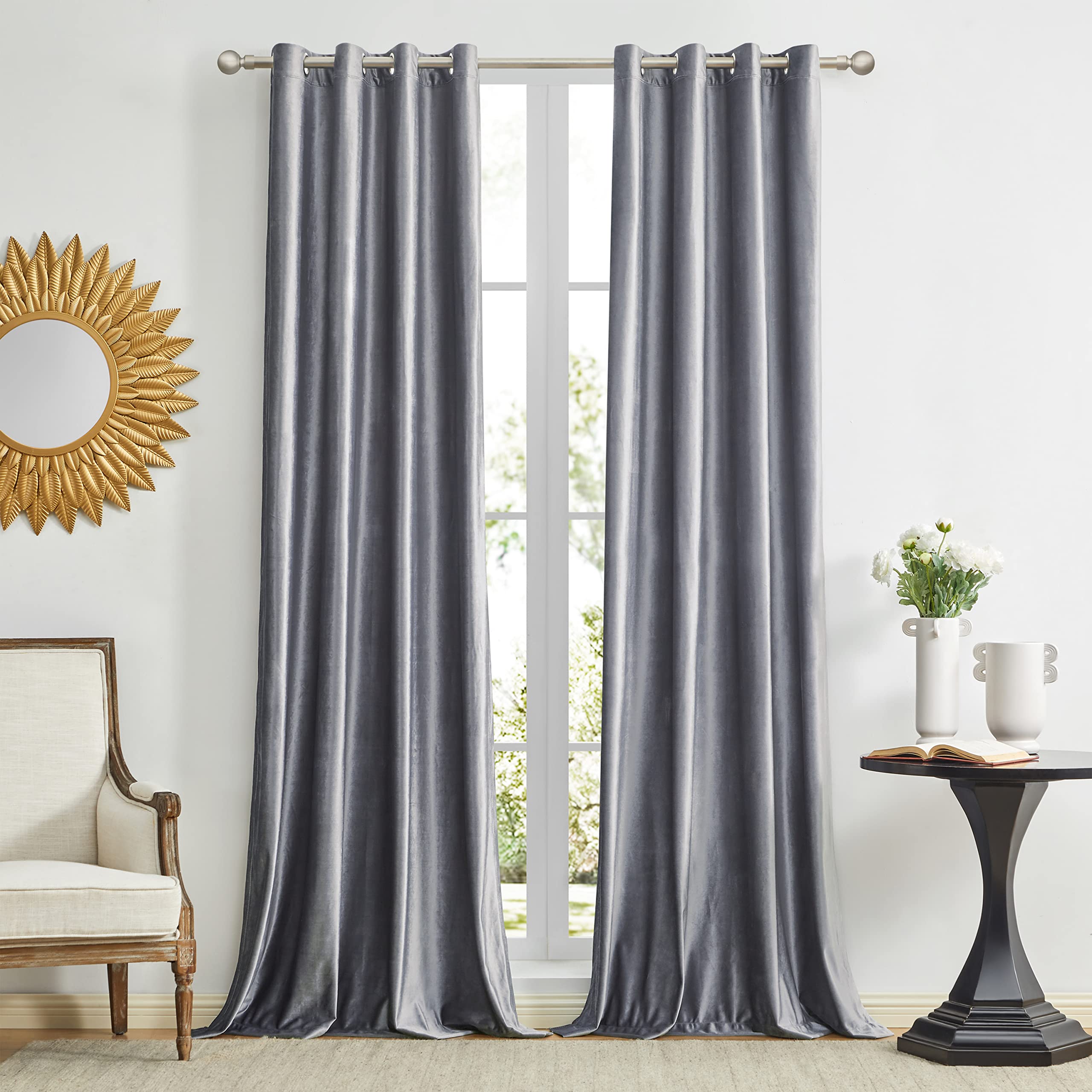 GIGIZAZA Decorative Champagne Velvet Window Curtains, 46 x 90 Inch(Width x Length) Living Room Eyelet Grommet Blackout Curtains Thermal Insulated Window Drapes for Bedroom 2 Panels
