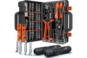 SOMELINE Solar Connector Crimping Tool Kit, 14-10 AWG Crimper for Solar Panel Cables, Tool Kit with 12 Pairs of Solar Connectors and Wrench and Stripper and Crimper, Solar Panel Connectors