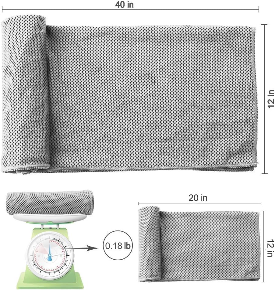 Cooling Towel for Instant Cooling Relief, 2 Pack Microfiber Neck Towels for Sports, Fitness, Gym, Yoga, Workout, Travel, Camping Grey