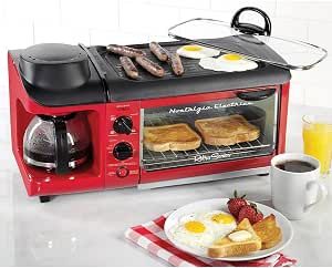 Miniestación de desayuno 3 en 1 con tostadora, parrilla y cafetera, estilo  retro : Electrodomésticos - Amazon.com