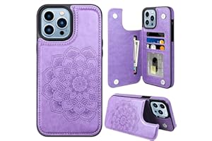 MMHUO for iPhone 14 Pro Max Case with Card Holder, Flower Magnetic Back Flip Case for iPhone 14 Pro Max Wallet Case for Women, Protective Case Phone Case for iPhone 14 Pro Max,Purple