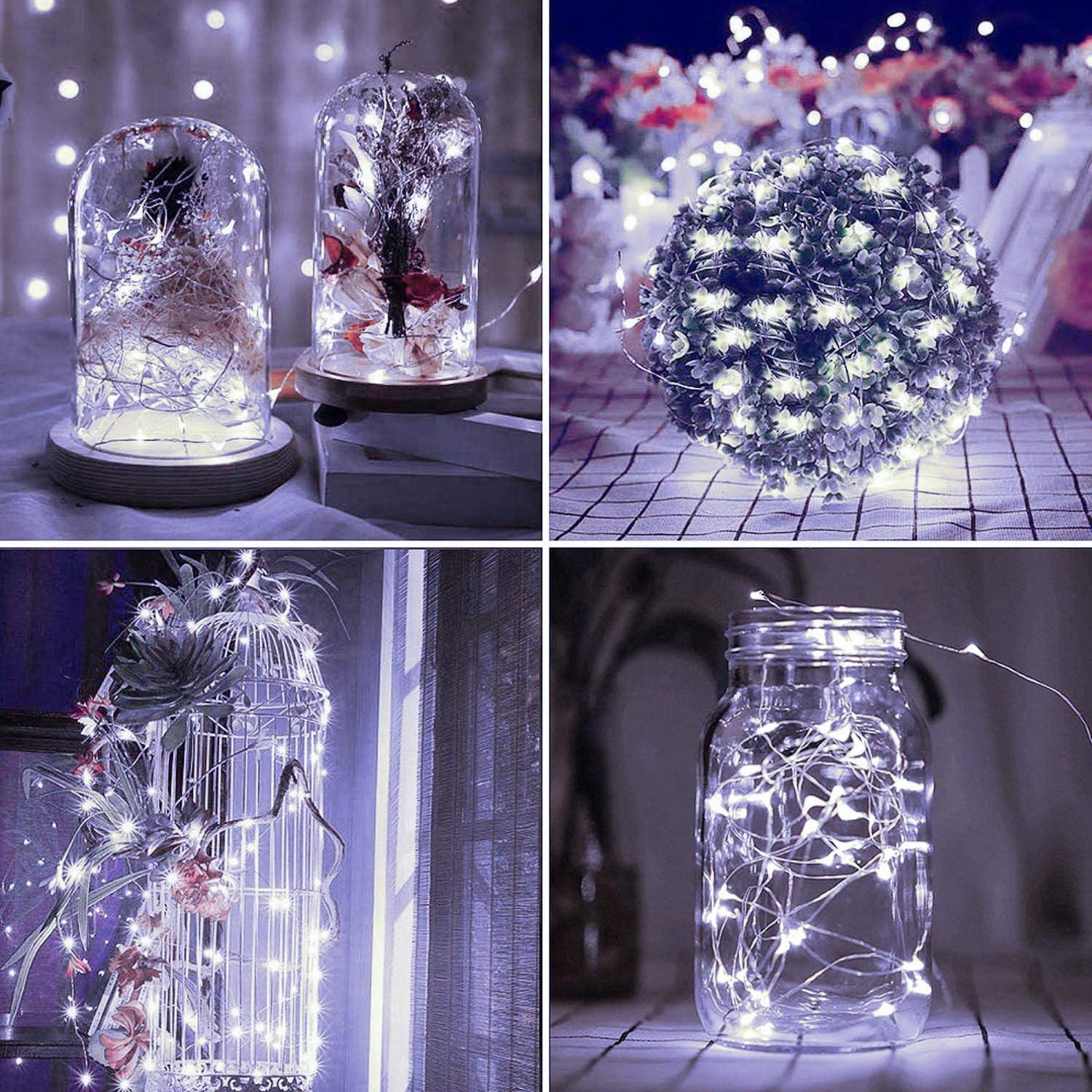 2 Pack 100 LED Solar Powered Copper Wire String Lights Outdoor, Waterproof, 8 Modes Fairy Lights for Garden, Patio, Party, Yard, Christmas (White) : Garden & Outdoor