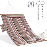 GAFETE 14FT 2 Person Family Hammock for Outside, Extra Large, 550lbs | Double Hammock with Hardwood Spreader Bar, Large Pillow, Comfy Quilted Fabric, Side Pocket &amp; Carabiners (Vintage Red,14FT)
