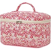 SSTAIBAO Large Travel Quilted Makeup Bag for Women Girls, Floral Cosmetic Bag, Cute Coquette Aesthetic Flowers Toiletry Organizer Bag Red Flower