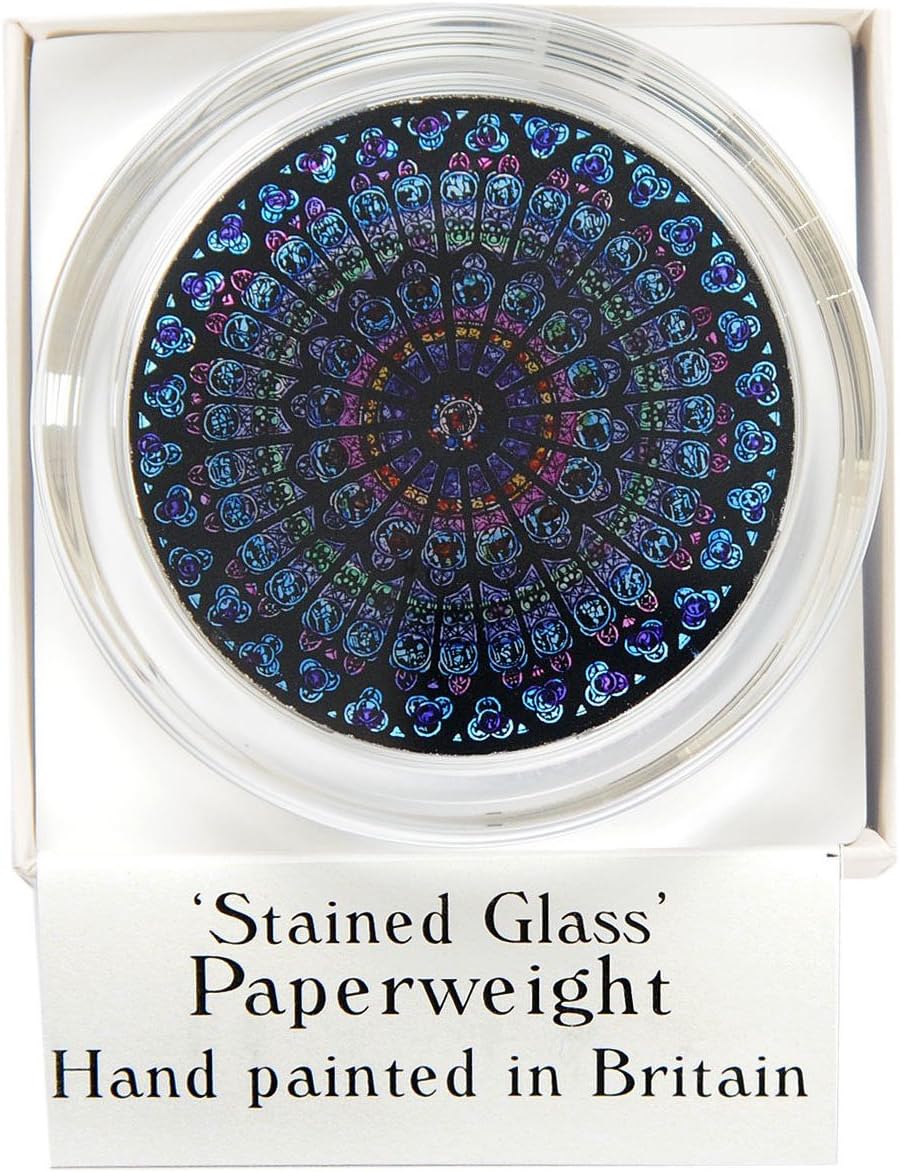 Decorative Hand Painted Stained Glass Paperweight in a Notre Dame 'Rosace Nord' Design