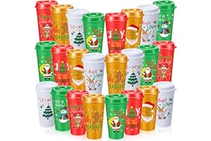 Jingmore 24 Pcs Christmas Coffee Cups Gifts Bulk 16 oz Reusable Xmas Coffee Plastic Tumblers with Lid Thank You Travel Mug Coworkers Gifts for Holiday Party Supplies Hot Cold Drinks(Classic Style)