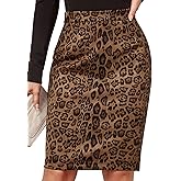 Ezcosplay Women Faux Suede Leopard Pencil Skirt Knee Length High Waisted Cheetah Print Bodycon Midi Skirts