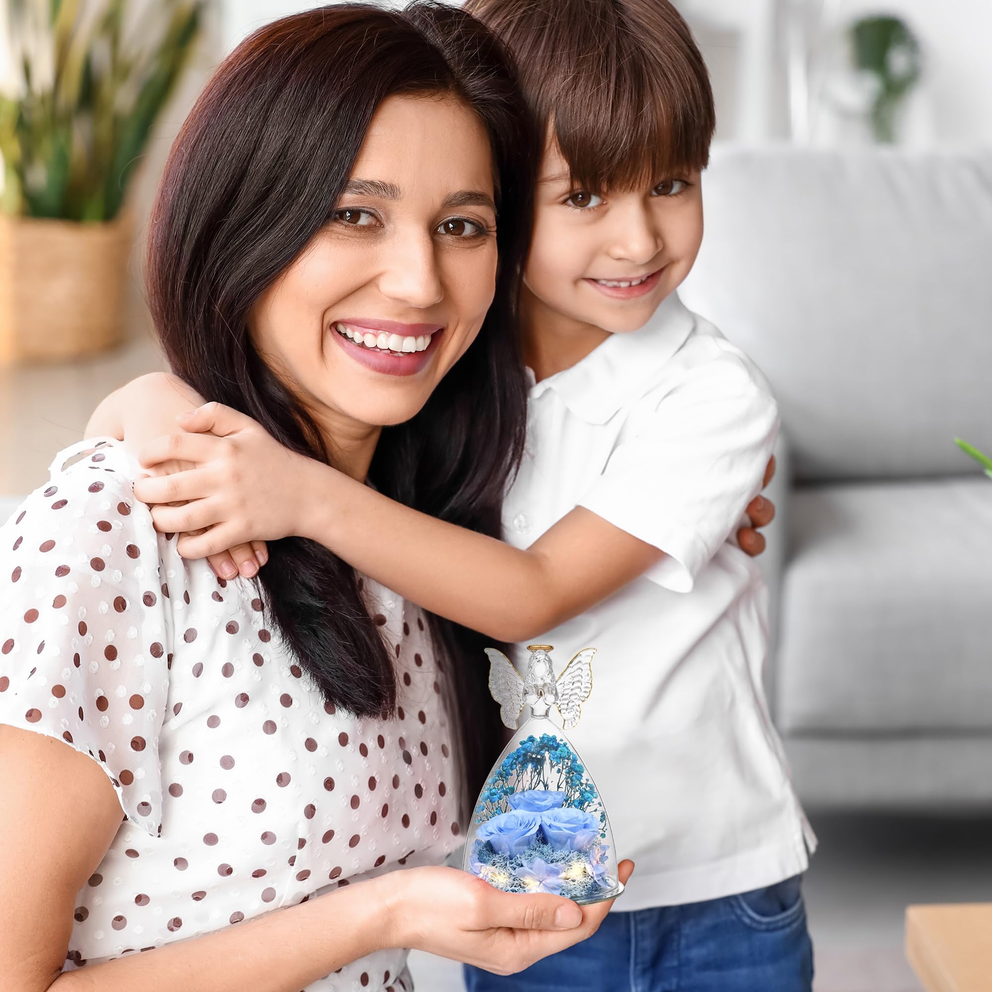 Rose Eternelle Cadeau Femme,Ange Figurine En Verre Avec Fleur Eternelle Cadeau,Ange Gardien,Cadeau Anniversaire Femme,Saint Valentin FêTe Des MèRes Anniversaire, Cadeaux D'Anniversaire Pour Femme (A)