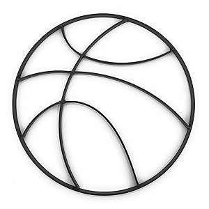 Modern Matte Black Metal Basketball Wall Art Hanging - Boy's Sports Fan Themed Bedroom Nursery – Man Cave Decor