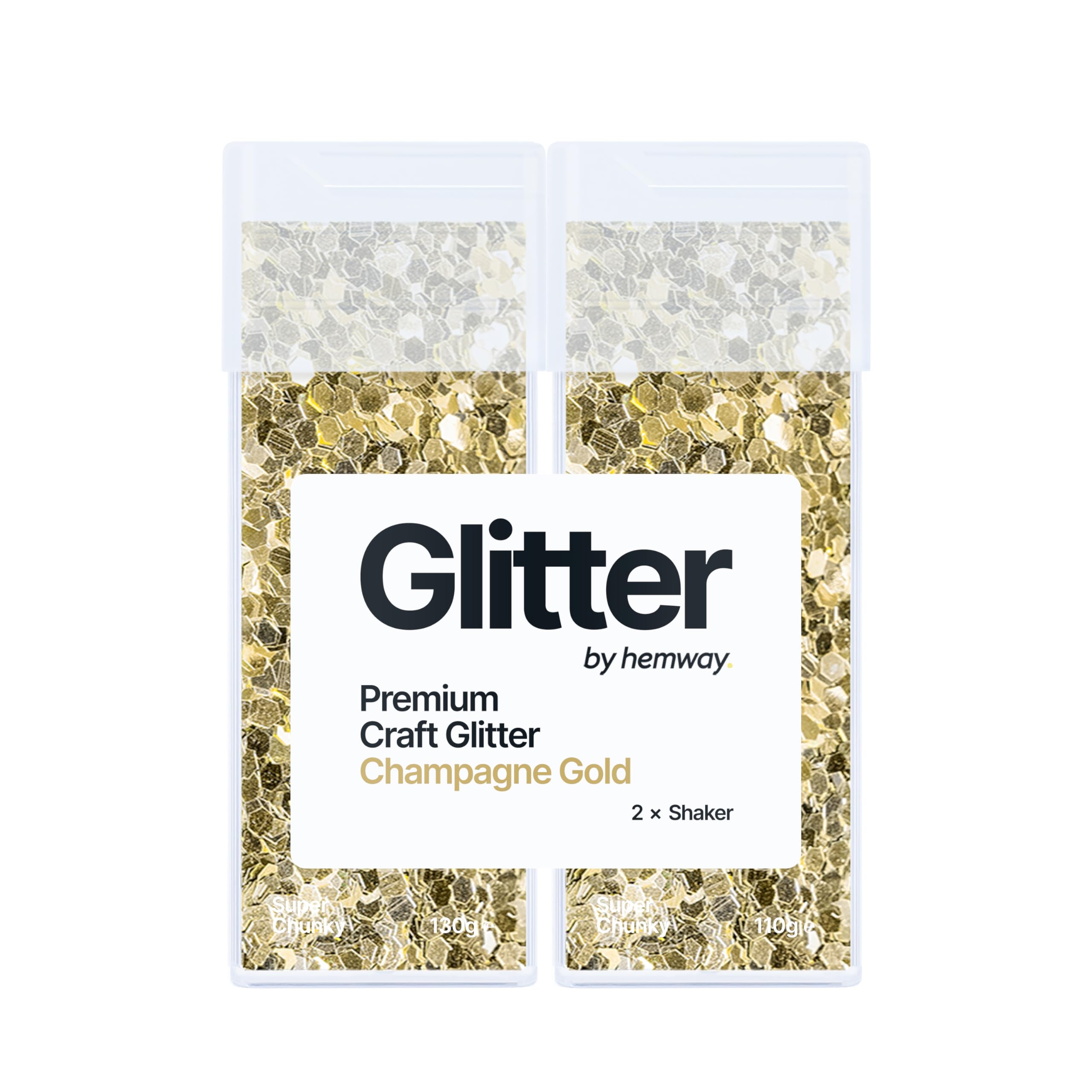 Hemway Glitter Shaker Champagne Gold 110g x2 Pack Super Chunky, Craft Glitter Shakers for Resin & Epoxy Crafts, Christmas Art Supplies, Nail, Body, Face, Eye, Festival, Crafting, Slime, Sparkle