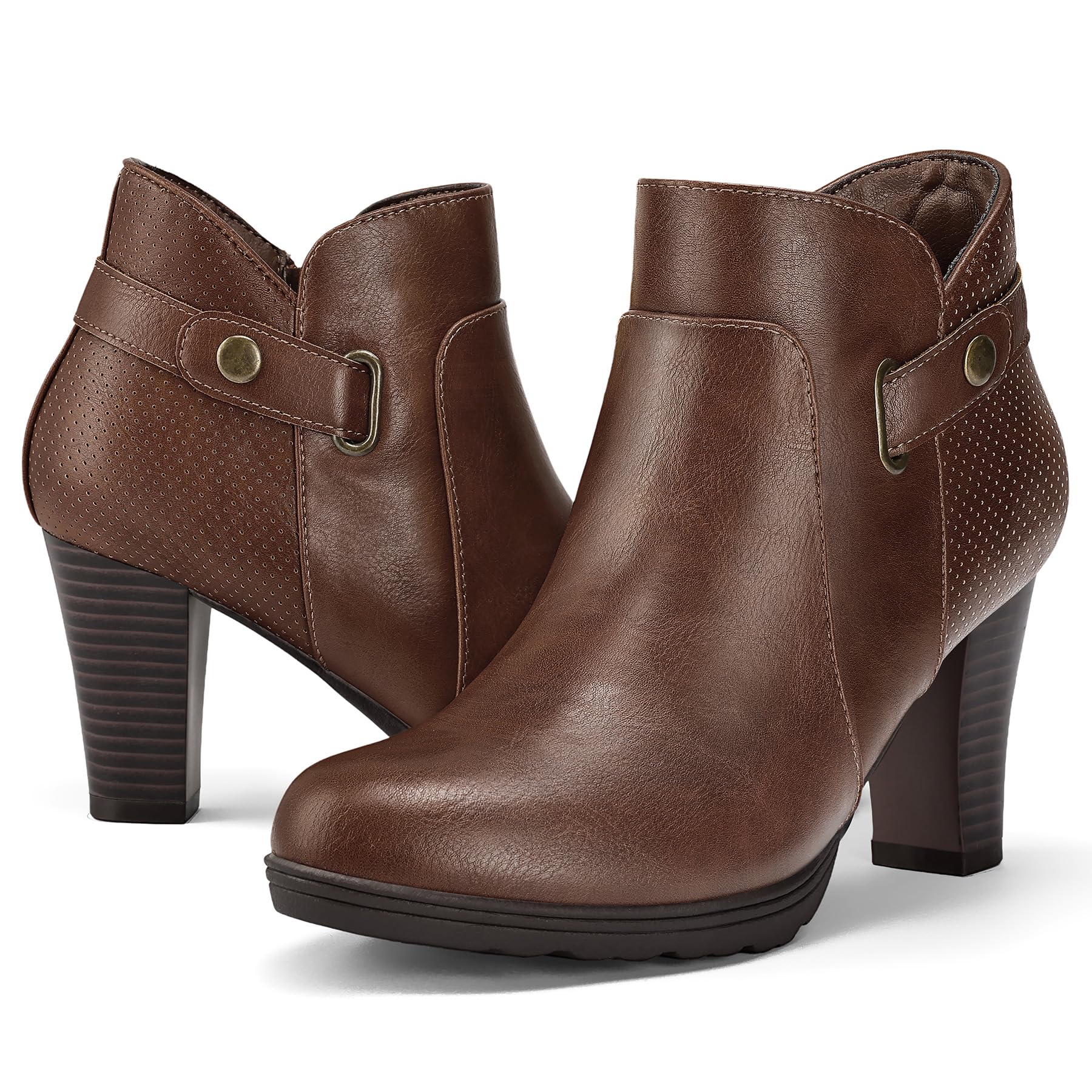 mysoft Women's Zipper Booties Chunky Stacked Heel Ankle Boots Buckle Strap Ankle Image mysoft Women's Zipper Booties Chunky Stacked Heel Ankle Boots Buckle Strap Ankle Image