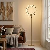 Brightech Eclipse Modern LED Torchiere Floor Lamp - Very High Brightness, Indoor Lamp - Living Room Standing Light - Alternative to Halogen - Built in Touch Dimmer - Gold/Brass