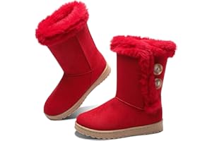 Obtaom Women’s winter snow boots Short Mid Calf fashion boot Art Resin button Faux Suede boots for women