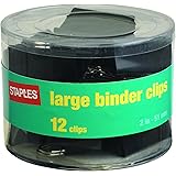 Staples; Large Metal Binder Clips, Black, 2" Size with 1" Capacity