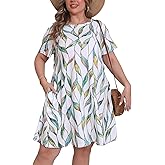 HBEYYTO Women's Plus Size Short Sleeve Loose Dress Casual Swing T Shirt Dresses with Pockets (XL-5XL)