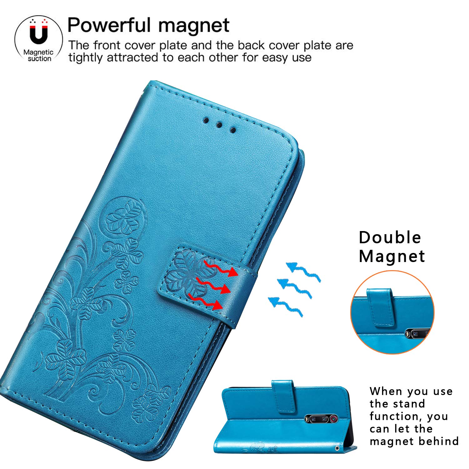 AILRINNI Coque pour Xiaomi Mi 9T, [Porte-Cartes de Crédit] [Fonction Support] [Fermeture Magnétique] Cuir Portefeuille Etui Flip Housse de Protection pour Xiaomi Mi 9T/Mi 9T Pro-Bleu