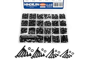 NINDEJIN M2 M3 M4 M5 Hex Socket Head Cap Screw Bolts Nuts and Washer Assortment Kit, 1060PCS Black Machine Screws Set, 12.9 Carbon Steel Small Metric Screws with 4PCS Allen Wrenches