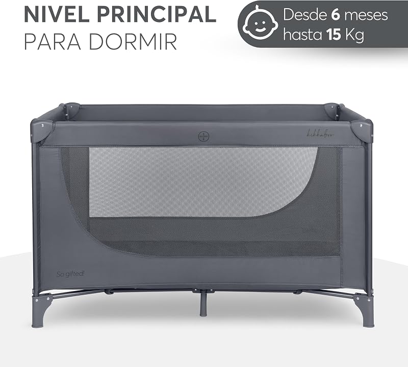 KikkaBoo Cuna de Viaje SO Gifted 2026, Cuna Bebe 125x65X76cm cm hasta 15 kg, Parque Plegable con Bolsa de Transporte, Ligera y Compacta, Gris