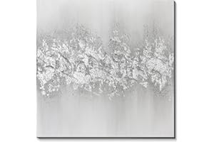 3Hdeko - 100% Hand Painted Silver Gray Abstract Canvas Wall Art - Glitter Embelished 3D Silver Metallic Textured Oil Painting - 30x30inch Modern Home Decor for Living Room Bedroom Office, Ready to