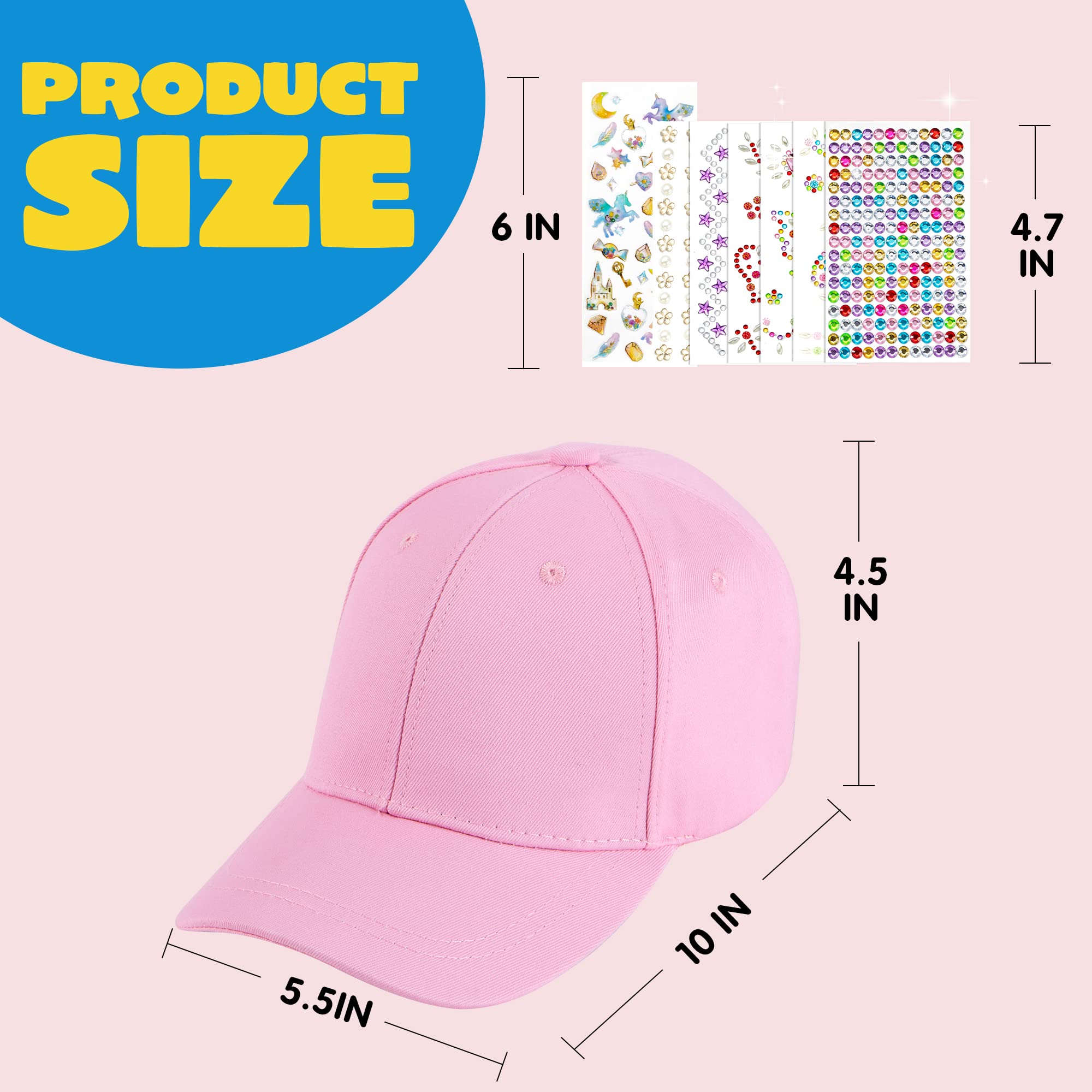 Klever Kits Decorate Your Own Baseball Cap with 7 Sheets Gems Stickers, Art & Crafts Kit for Kids, Fun Creative DIY Toys for Kids Girls