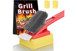 PEPENG BBQ Grill Brush with Scraper-Removable BBQ Clearning Brush Head with Wire Bristles Brush & 2 Steam Brush-Red Grill Cleaner Brush Accessories for Gas/Charcoal Grilling Grates-Gifts for Grill Men
