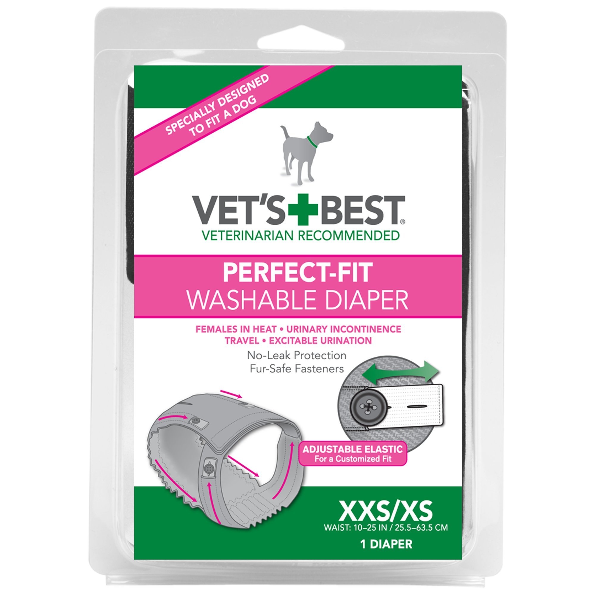 Vet's Best Perfect-Fit Washable Female Dog Diaper | No-Leak Protection | XXS / XS