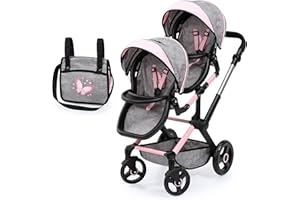 Bayer - Twin Dolls Pram Xeo - Carriage, Stroller, Height-Adjustable, Reversible Handle with Bag - Dolls Up to 18” - Age 3+ - 