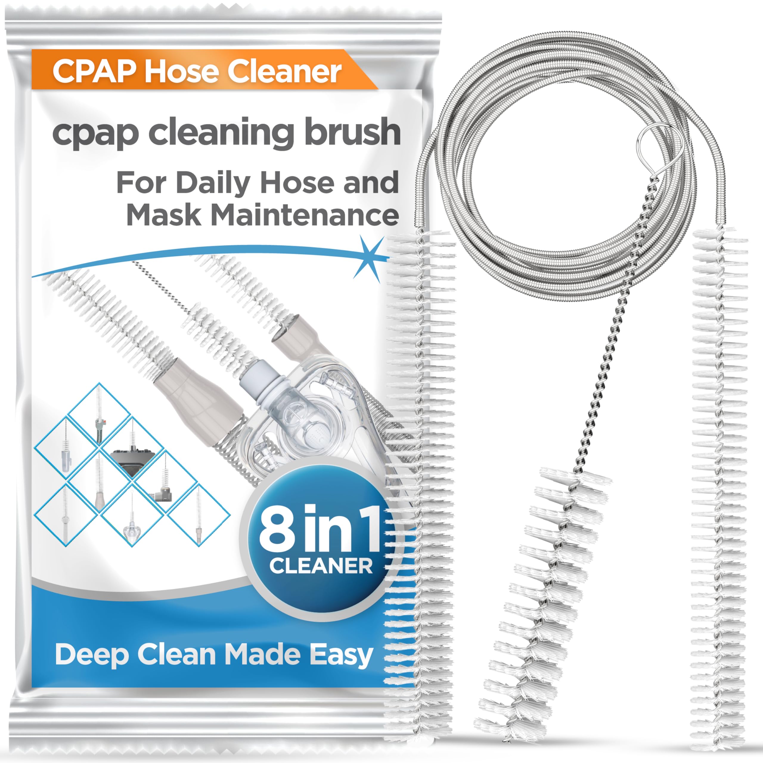 resplabs CPAP Cleaning Brush Kit, 8 in 1 - Fits 22mm and 15mm Tubing, Masks, Cushions, Humidifiers, and Water Chambers