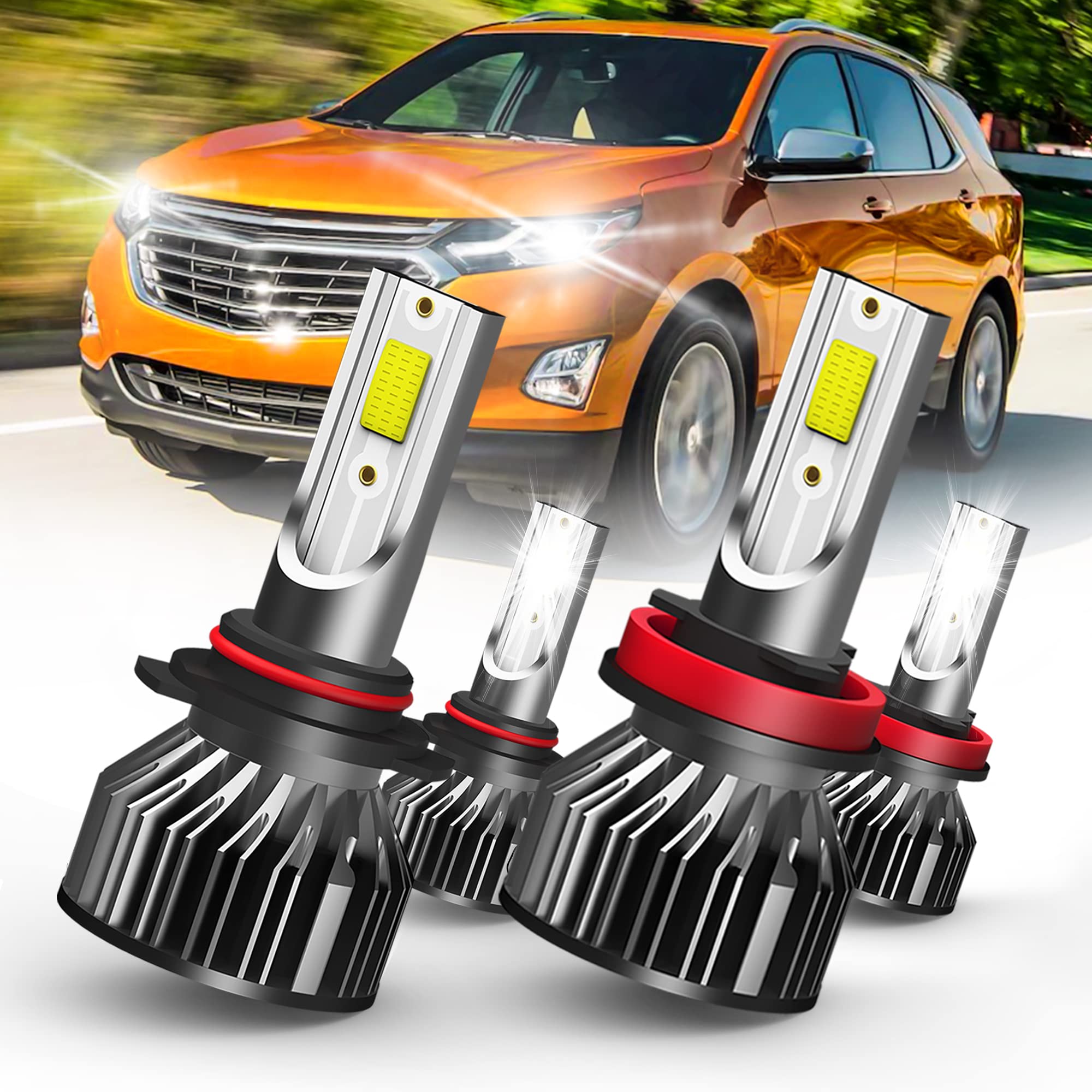 Photo 1 of SPBRTBUB compatible with (2010-2018) Chevy Equinox led headlights, 9005/hb3 High Beam & h11/H8/h9 Low Beam LED Headlight Bulbs, Pack of 4