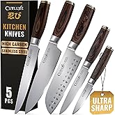 Cutluxe 5-Piece Chef Knife Set – Ultra Sharp Japanese Kitchen Knives, High Carbon Stainless Steel Blades, Full Tang Pakkawood Handles – Shinobi Series