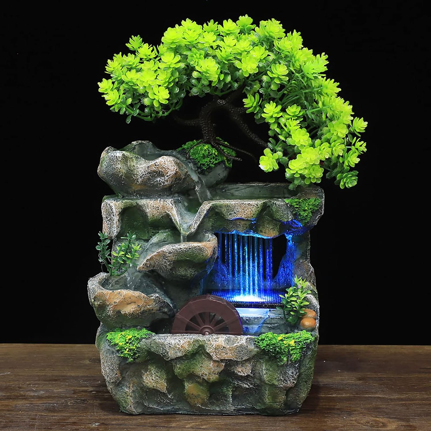 Indoor Fountains & Accessories - 110 V Small Rockery Water Fountain Indoor Desktop Resin Waterfall Fountain with LED Lights, Desktop Fountain Waterfall with Rockery, Desktop Ornament for Living Room, Office Decoration