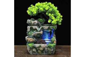 CHYNALYS 110V Small Rockery Water Fountain Indoor Desktop Resin Waterfall Fountain with LED Lights, Desktop Fountain Waterfall with Rockery, Desktop Ornament for Living Room, Office Decoration