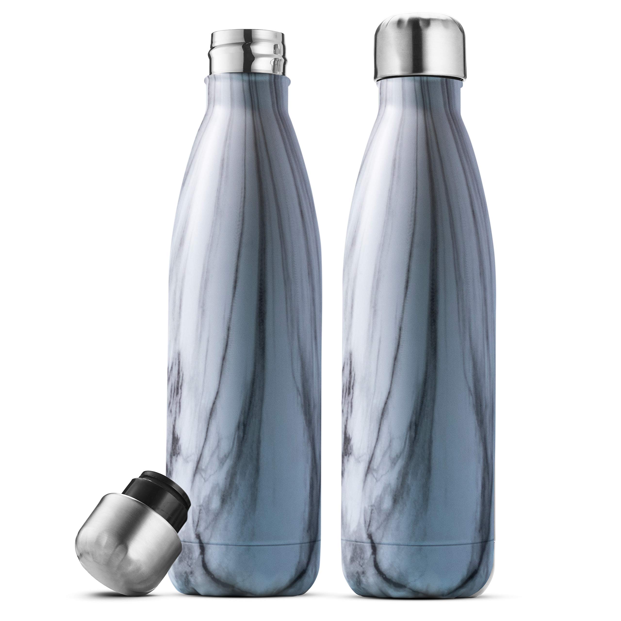 FineDine Triple Insulated Stainless Steel Water Bottle (Set of 2) 500ml Insulated Water Bottles, 100% Leakproof Travel Bottle Keeps Hot and Cold - BPA-Free Reusable Flask