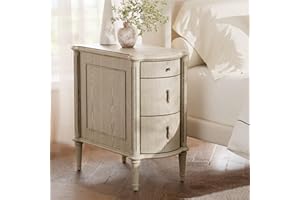 STO'SENSE Nightstand w/Charging Station & 3 Drawers, Pre-Assembled, Vintage Side Table w/Antique-Finished Pulls, Rustic Wood Finish, Narrow End Table w/Turned Legs for Bedroom (1, Antique Grey)