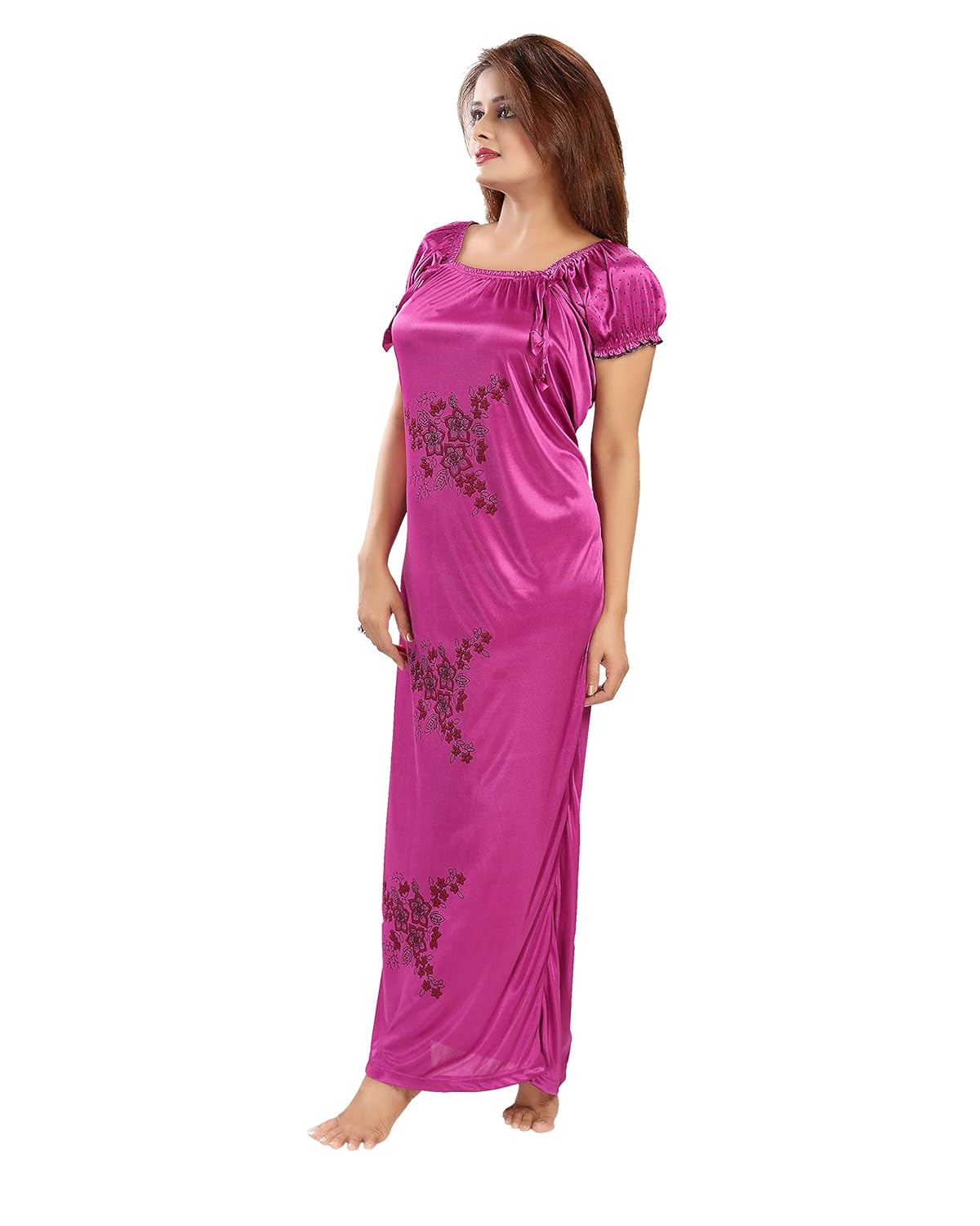 shopping station women's satin nighty (pink_free size)