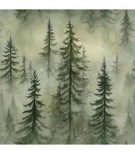Okydoky Forest Green Tree Peel And Stick Wallpaper – 17.3” X 118”, Removable Contact Paper For Bedroom Or Cabinet