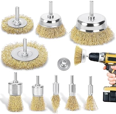 DazSpirit 9-Piece Wire Brush Set for Drills 1/4 Inch Shank Brass Coated Cup