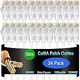 Lysymixs Cat6a Slim Ethernet Patch Cable 1 ft (24 Pack), Cat6a Patch Cable for Data Centers, Cat 6 Patch Cable 10G, Network P
