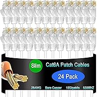 Lysymixs Cat6a Slim Ethernet Patch Cable 0.5 ft (24 Pack), Cat6a Patch Cable for Data Centers, Cat 6 Patch Cable 10G, Network
