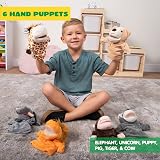 JOYIN 6Pcs Kids Hand Puppet Set with Working Mouth Elephant Giraffe Lion Bear view 4