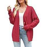 YUURQTY Cardigan Sweaters for Women 2025 Fall Long Sleeve V Neck Oversized Cardigans Button Down Open Front Knit Sweater Coat