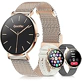 Ultra-thin Stainless Steel Smartwatch for Women Men, 1.32'' Amoled Full-touch Bluetooth Smart Watch, 24/7 Heart Rate & Sleep Monitor Digital Watch,IP68 Waterproof Fitness Tracker,100+ Sports(Rosegold)