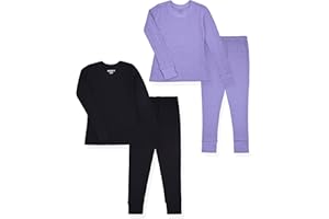 Studio 3 Kids' Thermal Long John Set for Girls - 4 Piece Underwear Long-Sleeve Shirt and Bottom - Cold Weather Base Layer Set