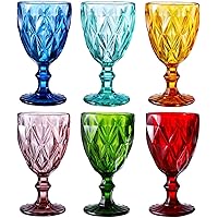 Gala Houseware Set of 6 Colored Water Glasses, 10.8 oz Premium Heavy Wine Drinking Goblet, Solid Glass Color (6 Multi Colors)