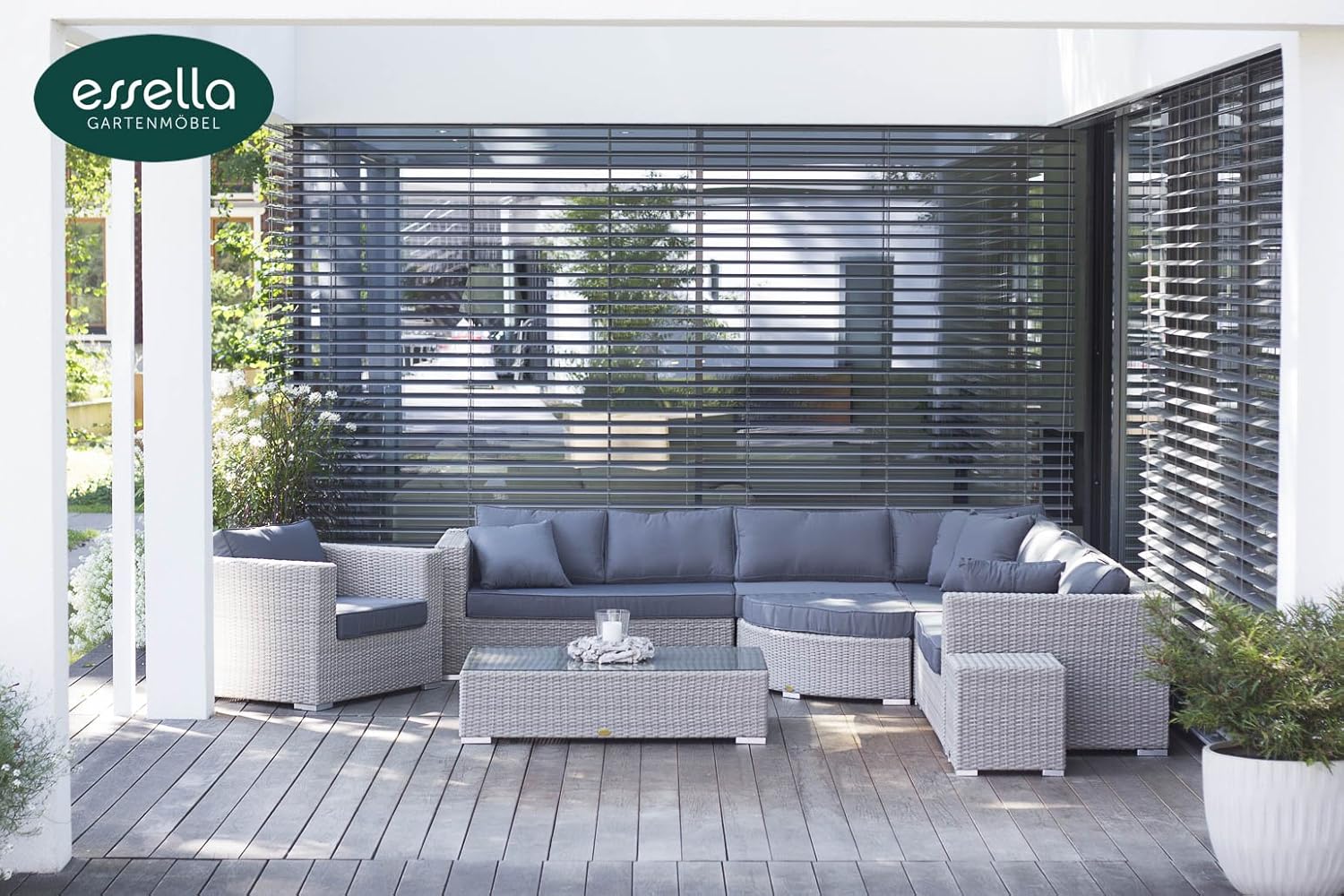 Polyrattan Lounge Palm Beach 8-Personen - Rundgeflecht - Vintage-Weiss