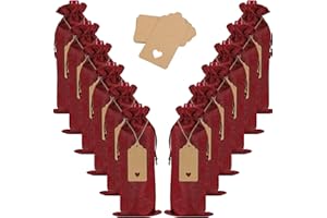 Qibote Burlap Wine Bags with Drawstrings, Wine Bags Gift - Single Reusable Bottle Bags Perfect for Travel, Wedding, Birthday, Housewarming and Dinner Party (12 Pcs - Red)