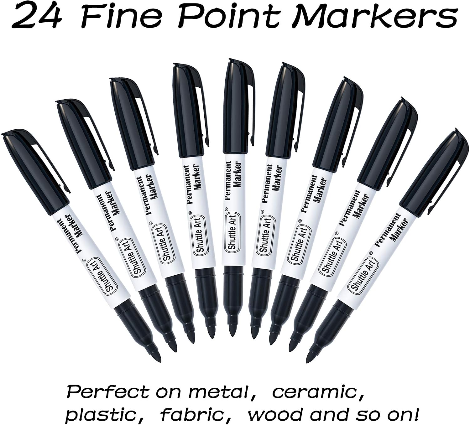 Shuttle Art Black Permanent Markers, 24 Pack Fine Point Permanent Marker Pens Set, Perfect on Plastic, Wood, Stone - Image 3