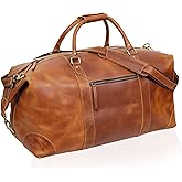 28 Inch Genuine Buffalo Leather Travel Duffle Bag, Overnight Weekend Leather Bag Sports Gym Duffel for Men, Airplane Under Seat Carry on Bags (Tan)