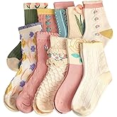 Shyyween 10 Pairs Cute Socks, Women's Lace Ruffles Ankle Casual Flower Frilly Fancy Cute Cotton Cottagecore Mid Tube Socks
