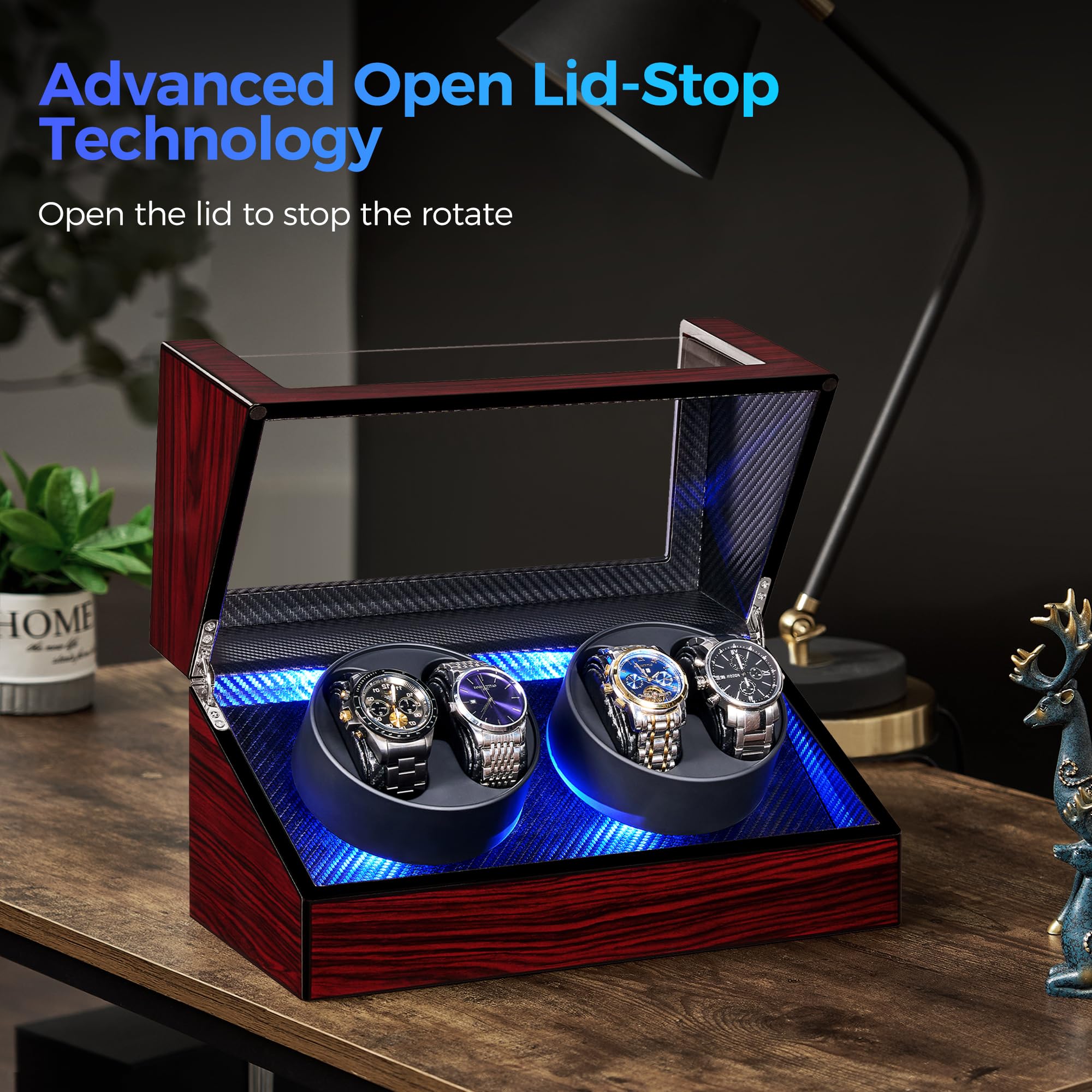 ANWBROAD Watch Winders For Automatic Watches, Automatic Watch Winder Box With Led Light, Watch Turner For Automatic, 4 Watch Rotator And Super Quiet Motor And 4 Rotation Mode, UJWW011Y
